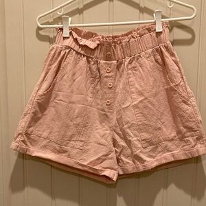 Elesol Women’s Size M Shorts Cotton Elastic High Waist Pink Button Decor Pockets